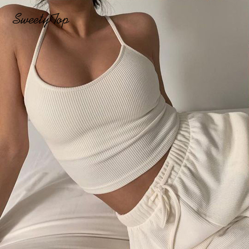 SweetyTop Áo Sát Nách Dây Chéo Lưng Màu Trơn Ngọt Ngào Cho Nữ