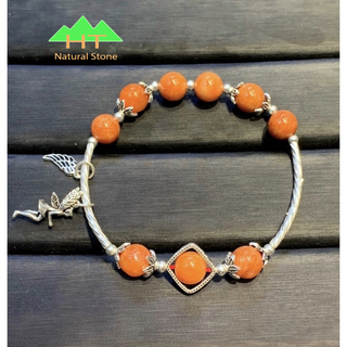 Vòng đeo tay Ngọc Huyết mix charm bạc