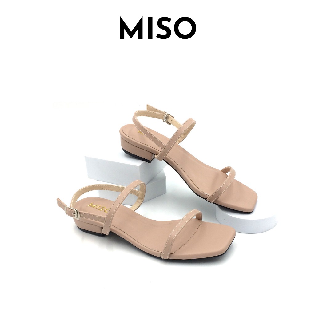 Giày sandal nữ basic Hàn Quốc mũi vuông trendy quai ngang mảnh gót 2cm nhẹ nhàng nữ tính MISO M004