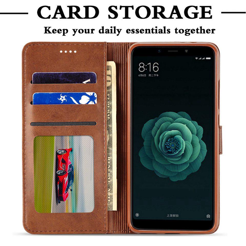 Ốp lưng da thật kiểu ví gập cho Xiaomi Mi A2 A2 Lite