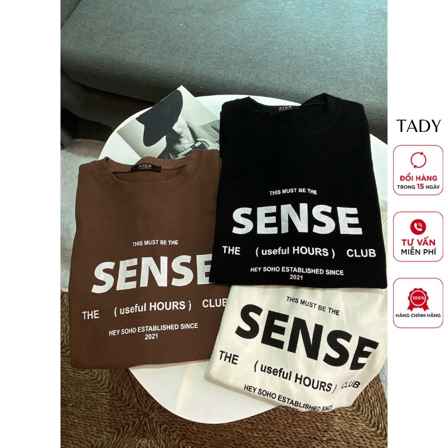 Áo Phông 3158 Cotton Khô In Chữ Sense & 1987 Nữ Nam Cotton, Áo Thun 3158 Oversize Unisex