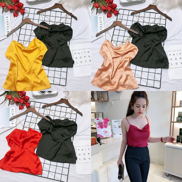 Áo hai dây lụa phi bóng ảnh thật