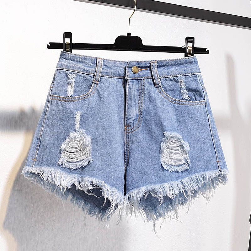 Quần Short Denim Lưng Cao Ống Rộng Phối Rách Thời Trang Mùa Hè Cho Nữ Size Lớn Mm200