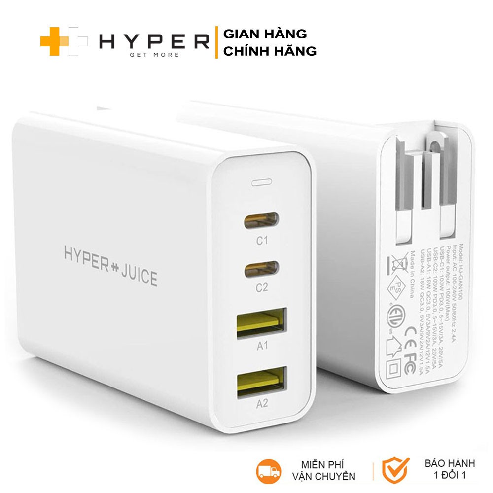 Sạc đa cổng HyperJuice GAN charger 100W nhỏ nhất thế giới - HJGAN100 - Phân phối chính hãng