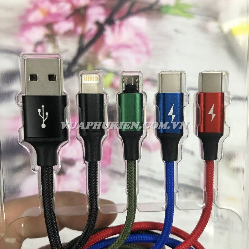 Cáp sạc nhanh và truyền dữ liệu tốc độ cao hãng Baseus tích hợp 4 đầu kết nối (USB to 2 đầu Type C / Android / iPhone)