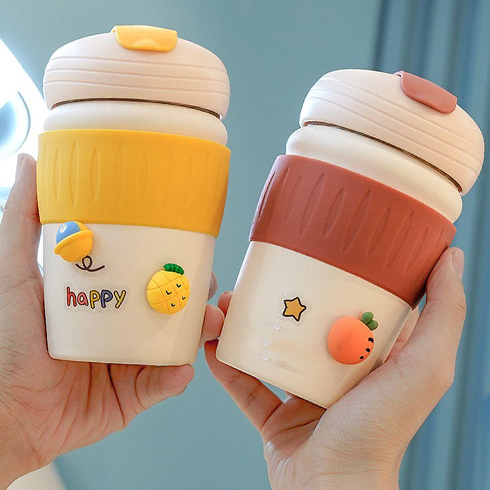 Bình Nước Chân Không 350ML In Họa Tiết Hoạt Hình Kèm Ống Hút