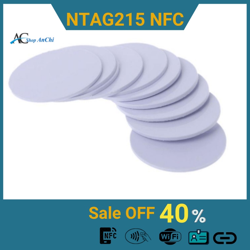 Thẻ [Hình Tròn] NFC Ntag215 thông minh làm card visit điện tử, cài đặt bắt wifi tự động, giả lập Amiibo