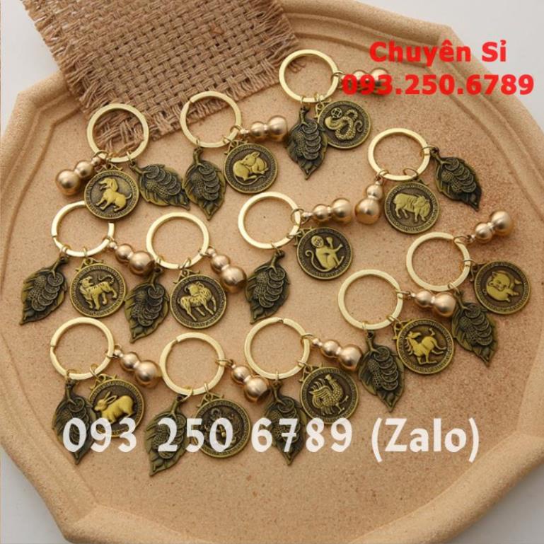 Móc khóa 12 con giáp phong thủy theo mệnh giúp tai qua nạn khỏi không kèm móc kẹp, BẰNG ĐỒNG THAU