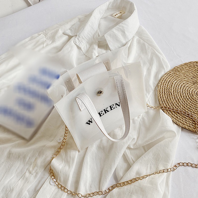 Túi Đeo Vai Bằng Nhựa Pvc Trong Suốt Phối Dây Xích Thời Trang