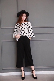 Set áo chấm bi quần ống loe (M, L, XL)