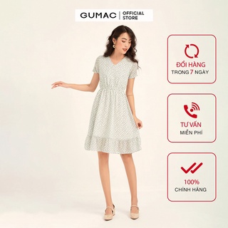 Đầm nữ ôm body GUMAC cổ V, nhún eo màu trắng đủ size DB174