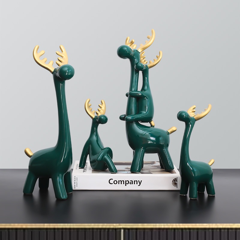🔥𝐇𝐎𝐓 𝐃𝐄𝐀𝐋🔥Bộ Tượng Gia Đình Hươu Lục Bảo Trưng Bày Phòng Khách Bắc Âu MQ-156