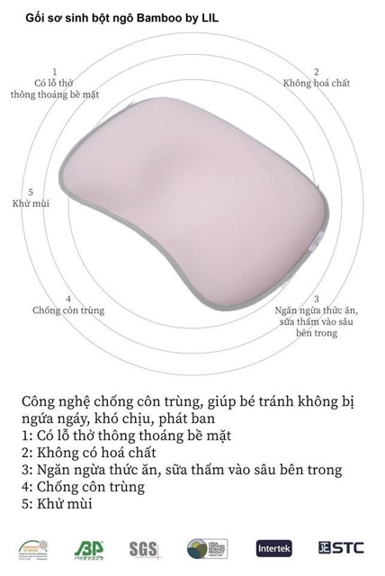 Gối Sơ Sinh Chống Bẹt Đầu Sợi Bột Ngô