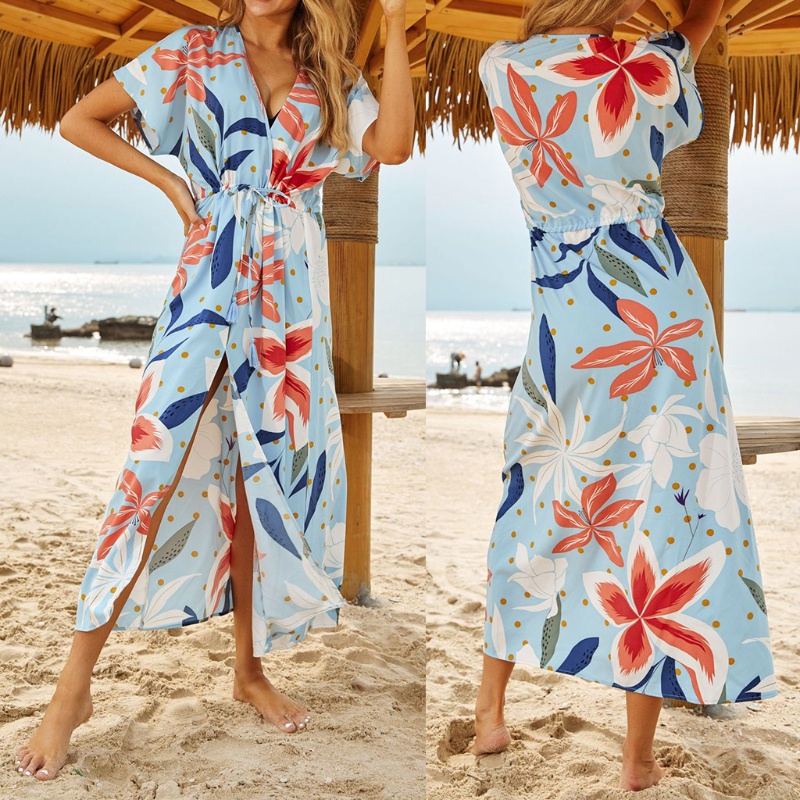 Bộ Đồ Bơi Bikini Tay Lửng In Họa Tiết Hình Học Nhiều Màu Phong Cách Boho Có Dây Rút Thời Trang Mùa Hè