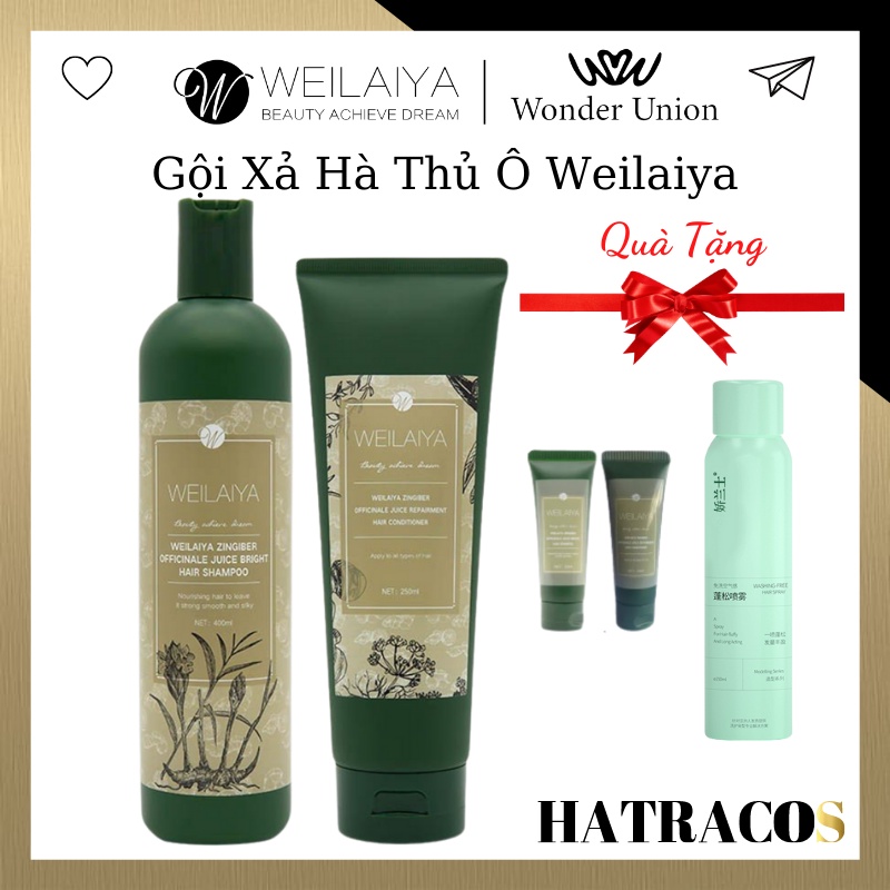 Bộ Dầu Gội Gừng Weilaiya Hà Thủ Ô Chính Hãng Dầu Gội Thảo Dược Ngăn Dụng Tóc Kích Thích Mọc Tóc 400ml HT02