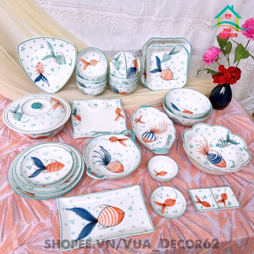 Bộ Bát Đĩa 🐟 Con Cá 🐟 Chén Dĩa Dễ Thương Bát Ăn Cơm Decor Gốm Sứ Bát Tràng Đẹp Cao Cấp MHT05