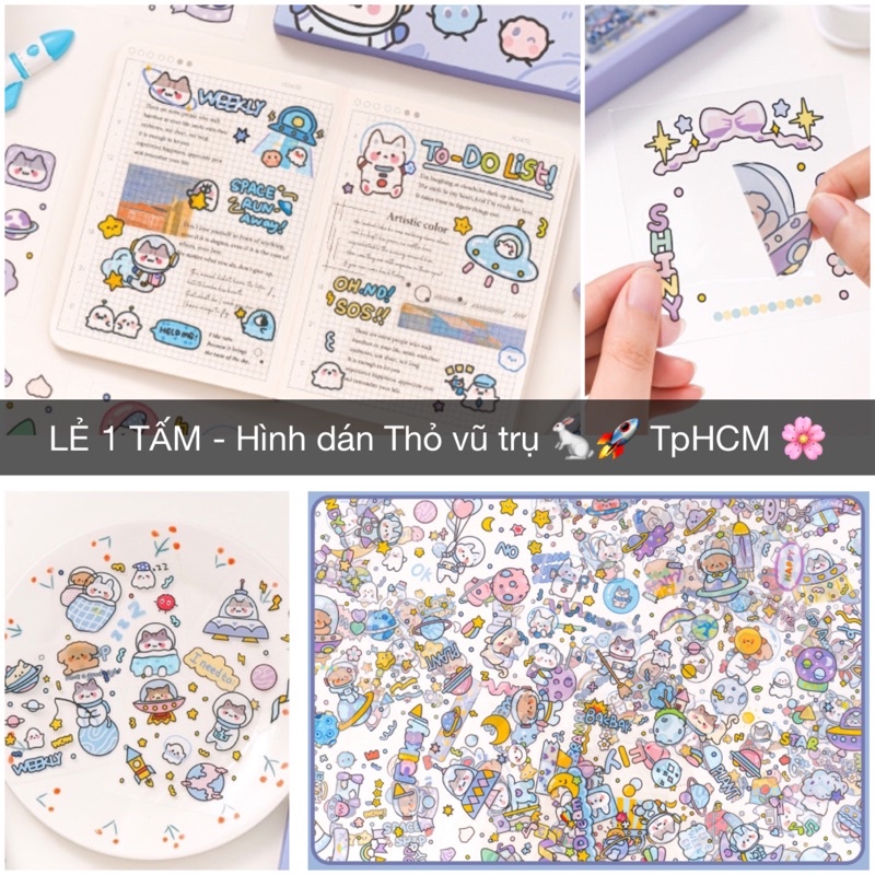 LẺ 1 TẤM - Hình dán Thỏ vũ trụ - trang trí Bullet Journals, laptop, máy tính, mỹ thuật sáng tạo … 🐻💕