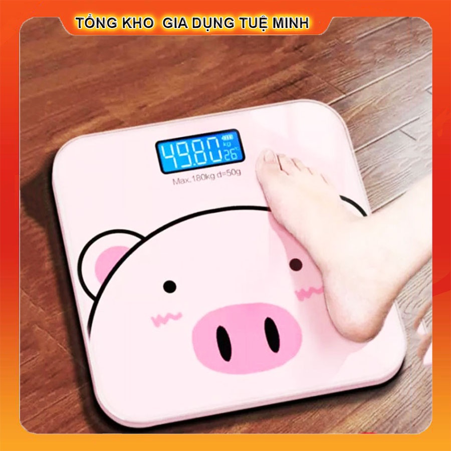 Cân điện tử cân sức khỏe gia đình màn hình LED hiển thị cân nặng ,nhiệt độ hình con heo bảo hành 12 tháng Tuệ Minh