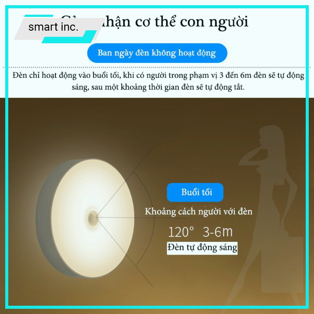 Đèn Led Ngủ Tự Sáng Ban Đêm Cảm Biến Chuyển Động Dán Tường Sạc Pin