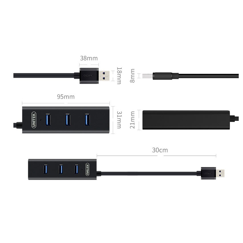 Hub chia USB 3.0 ORICO, UNITEK 4 cổng, 7 cổng trong suốt với nguồn kép - Hàng chính hãng