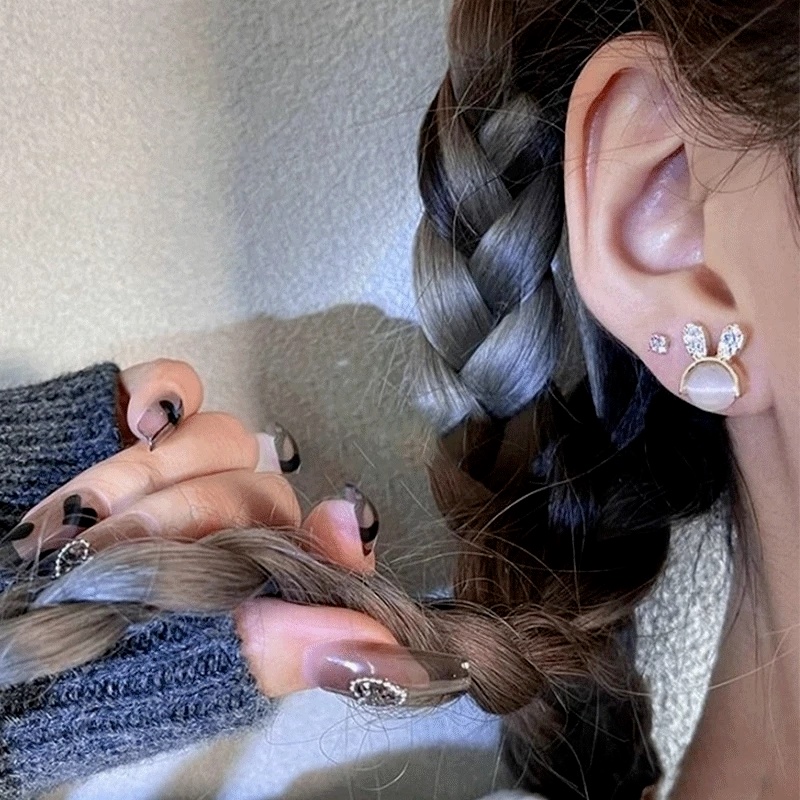 Bông Tai Hình Thỏ Đính Đá Zircon Dễ Thương Thời Trang Hàn Quốc Cho Nữ