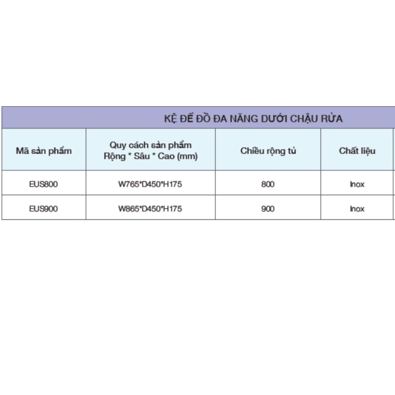 Kệ Để Đồ Đa Năng Dưới Chậu Rửa EUROGOLD - Chất Liệu inox - Dòng EUS