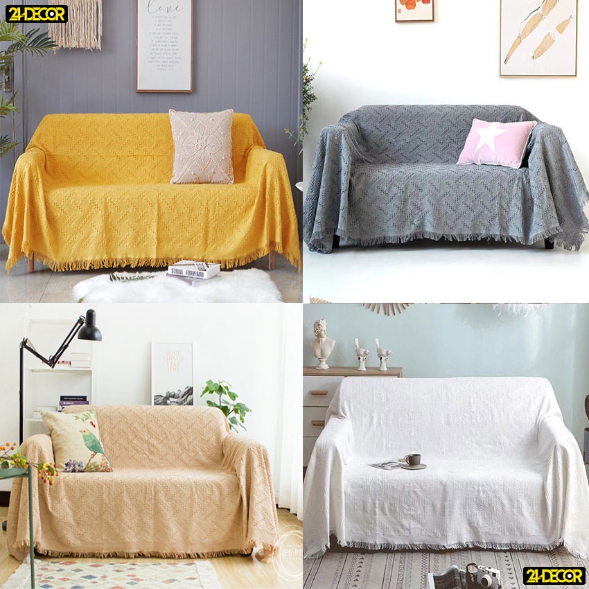Chăn thảm phủ ghế Sofa màu trơn, Mền đắp thư giãn, Thảm picnic, khăn trải bàn phong cách Vintage