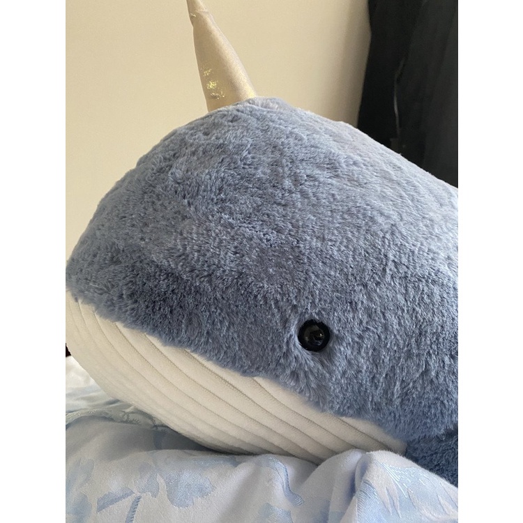 Gấu bông cá voi kì lân lông xù sừng lấp lánh thú nhồi bông cá voi 1 sừng kích thước 60/90/120cm