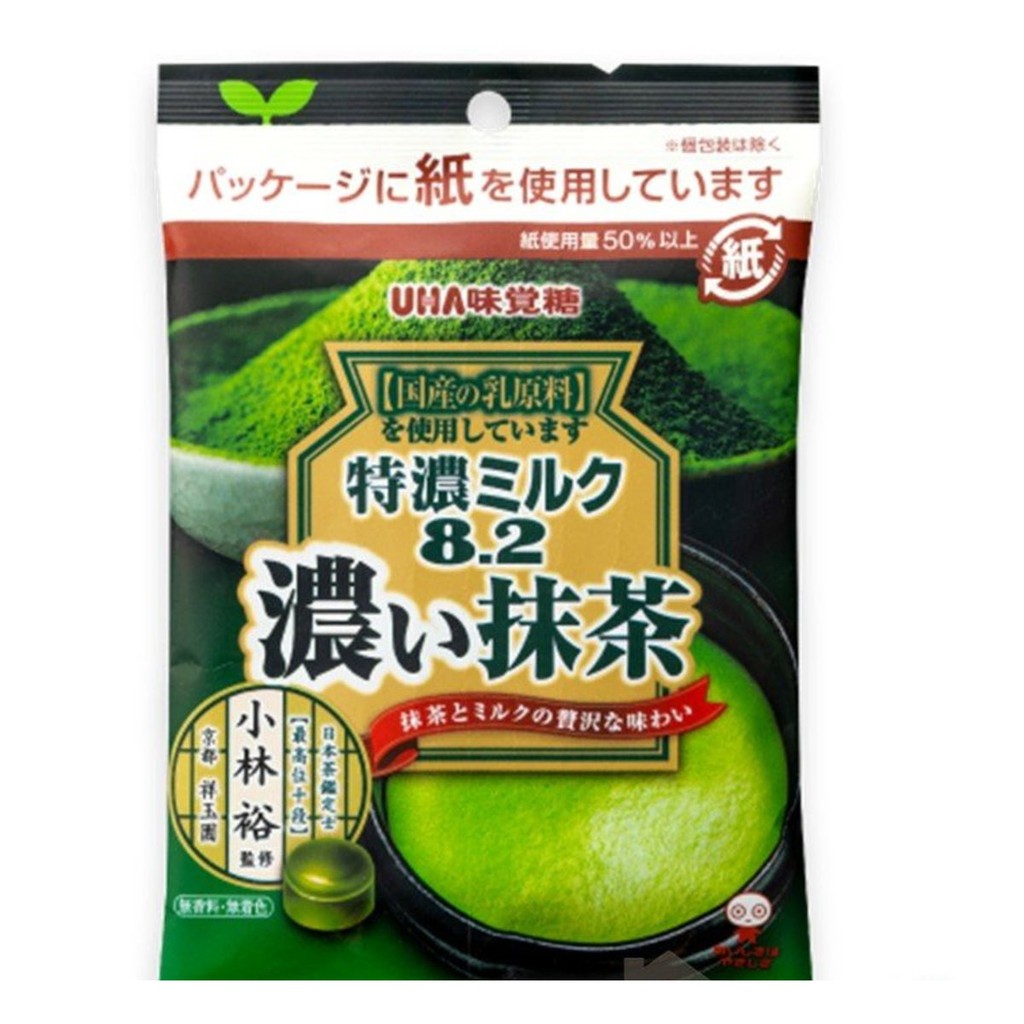 Kẹo UHA 8.2 Hương Vị Sữa Trà Xanh 80gr 93g Nhật Bản vị béo ngọt ngào & hấp