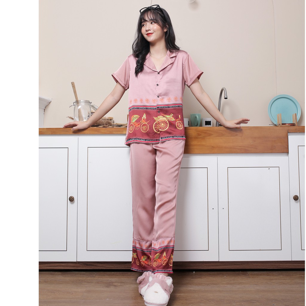 Bộ ngủ lụa pijama thiết kế cao cấp hình phối