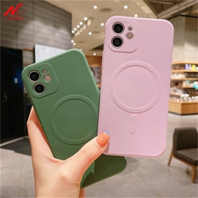 Ốp Điện Thoại Silicon Khung Vuông Từ Tính Bảo Vệ Camera Cho iPhone 11 12 Pro Max 13 Mini X Xs Max Xr 7 8 Plus