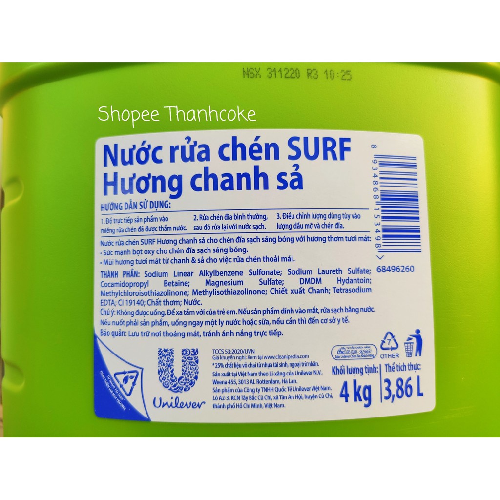 [Combo] Nước rửa chén Surf 2 can 8kg hương chanh xả sạch sáng bóng