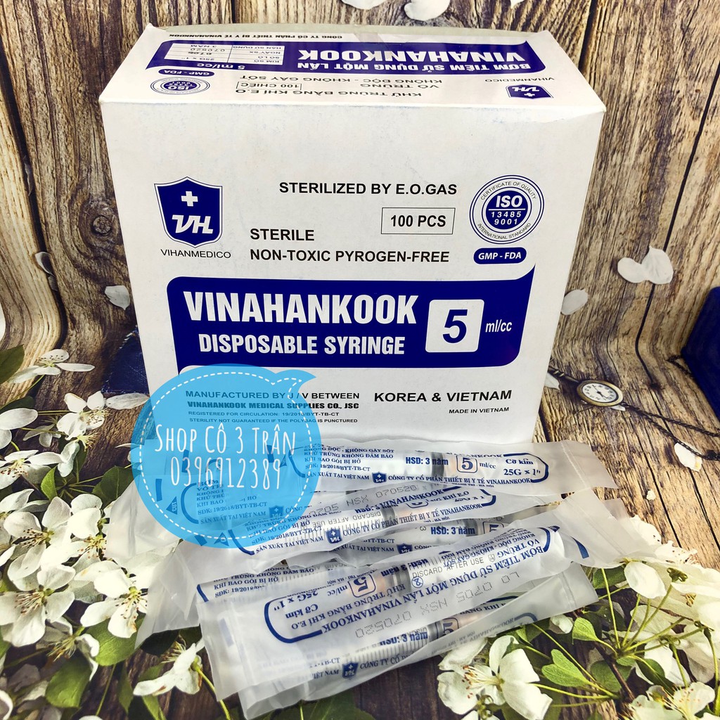 Hộp 100 cái Ống Bơm Tiêm Sử Dụng Một Lần Vinahankook 5ml/cc