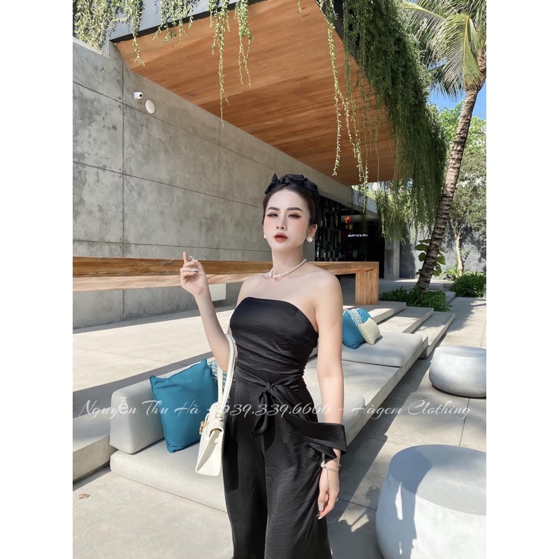 JUMSUIT ỐNG QUẦN SUÔNG LỤA SANG CHẢNH SEXY BUỘC EO