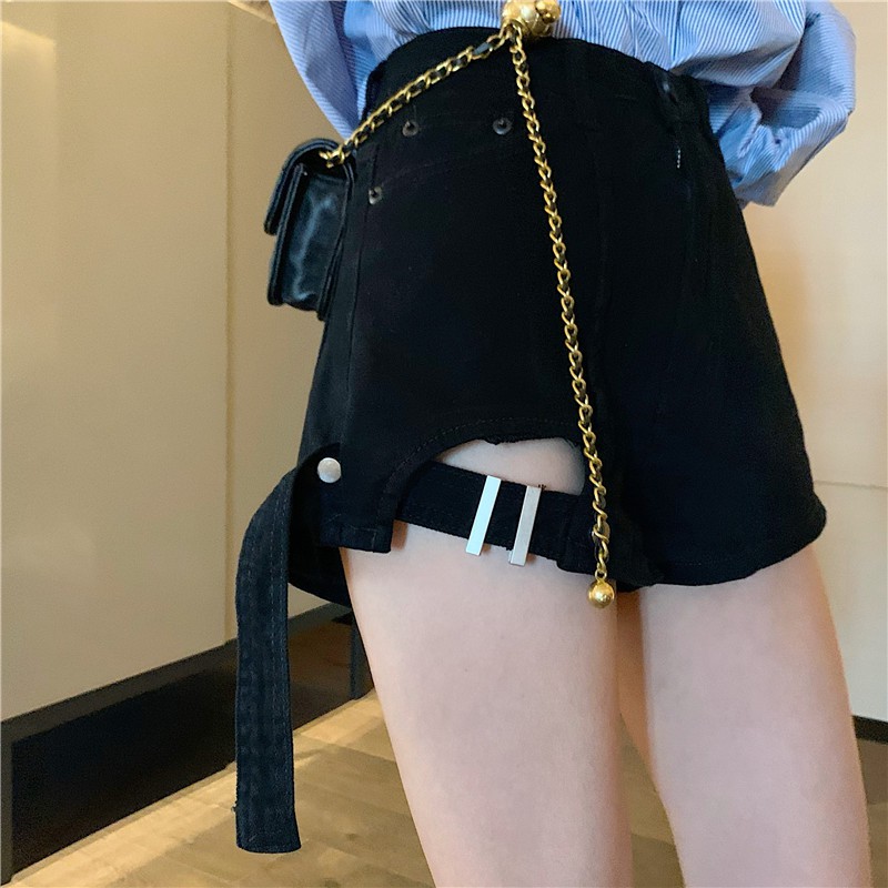 QUẦN SHORT JEAN MÀU ĐEN KHÓA ĐÙI