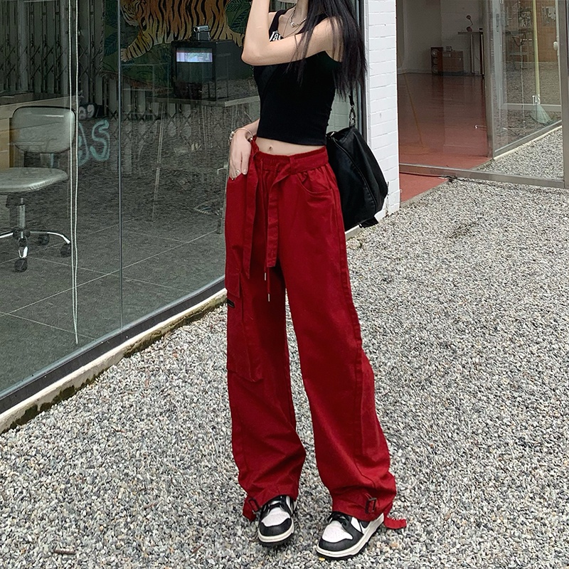 Quần Dài Lưng Cao Dáng Rộng Nhiều Túi Thời Trang Mùa Hè Cho Nữ