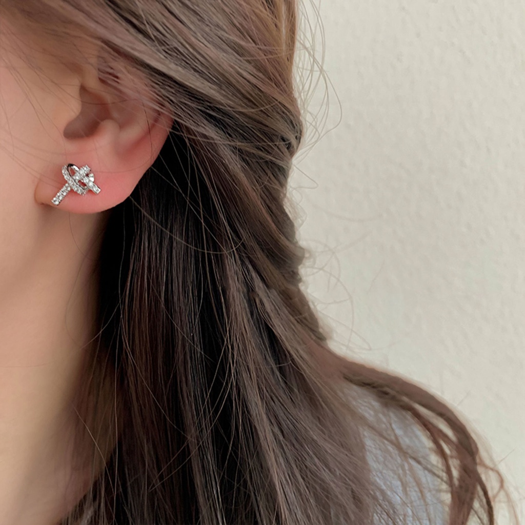 Khuyên Tai Thắt Nút Đính Đá Zircon Cao Cấp Thiết Kế Thanh Lịch Cho Nữ
