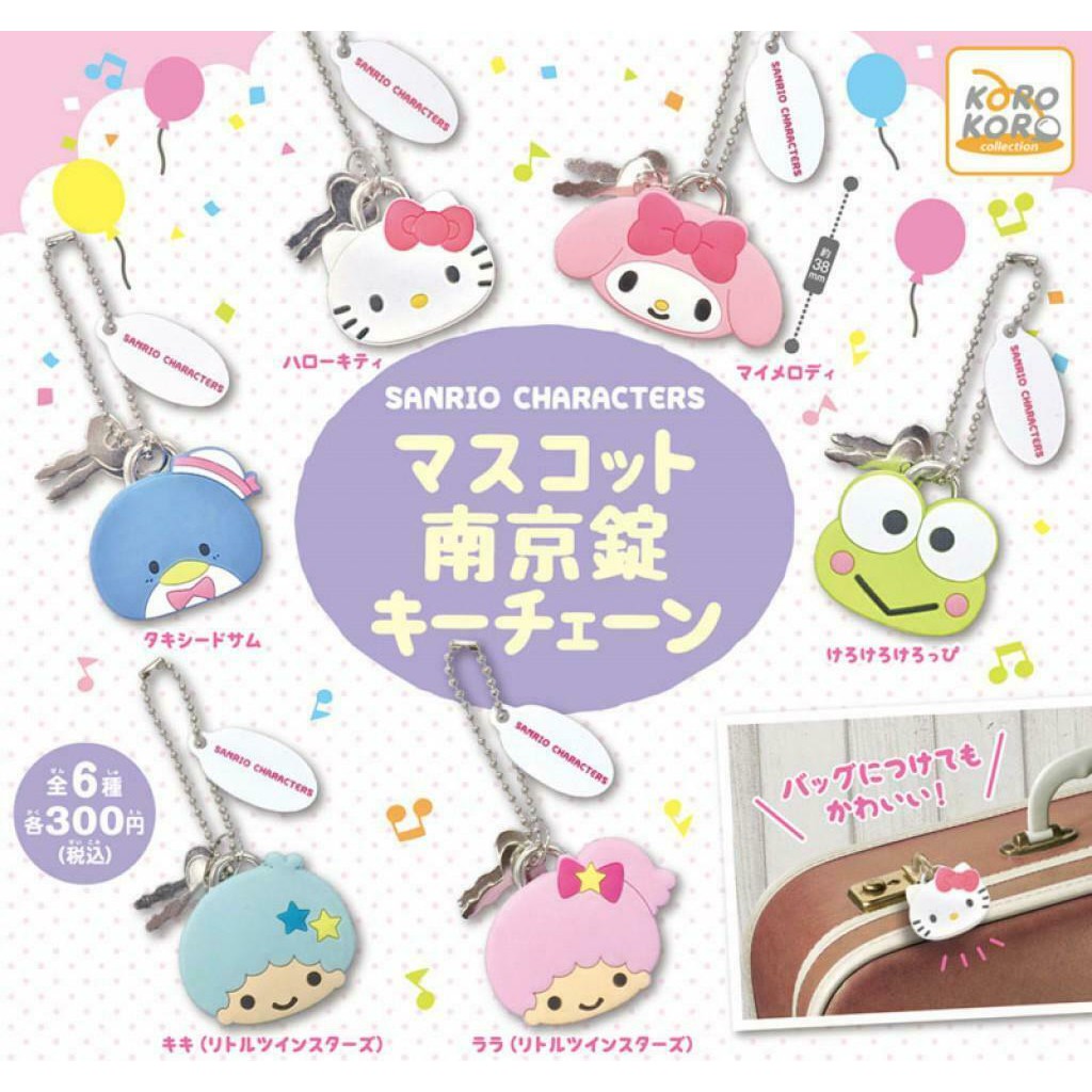 [4cm] Gacha ổ khoá và chìa Sanrio Melody Hello Kitty để khoá cặp xách vali