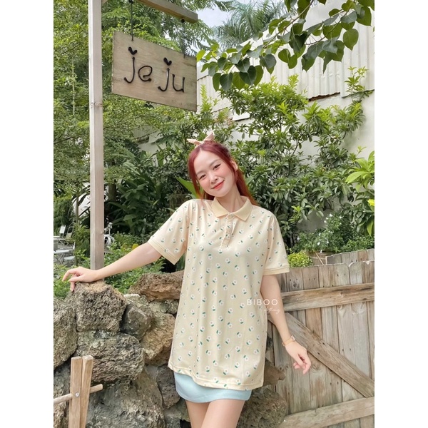 BIBOO - Áo polo họa tiết có cổ tay ngắn form unisex nam nữ HOA NHÍ - LITTLE FLOWERS chất liệu dày dặn, không nhăn