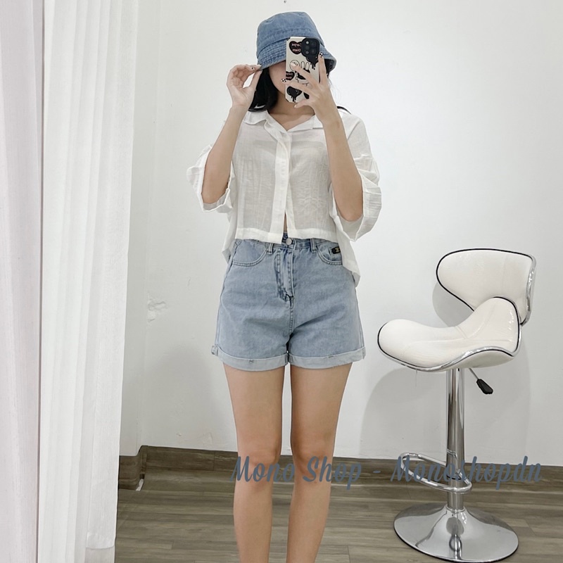 Áo sơ mi croptop linen cổ bẻ dáng dơi Ảnh thật/ sẵn