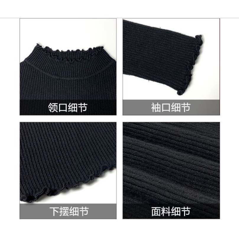 Áo dệt kim tay dài cổ cao dáng ôm thời trang xinh xắn cho nữ