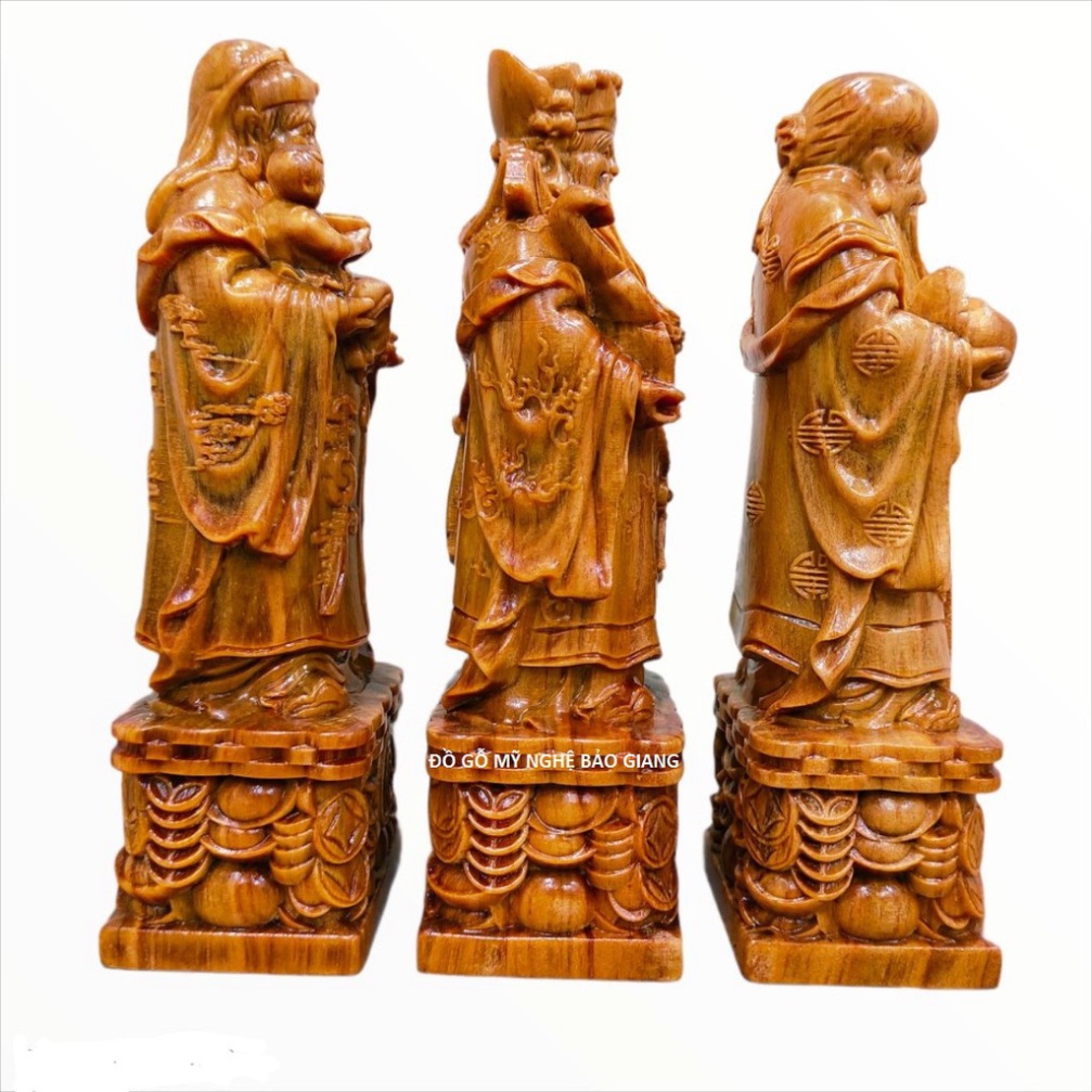 Bộ tượng tam đa phúc lộc thọ gỗ huyết long cao 20 cm