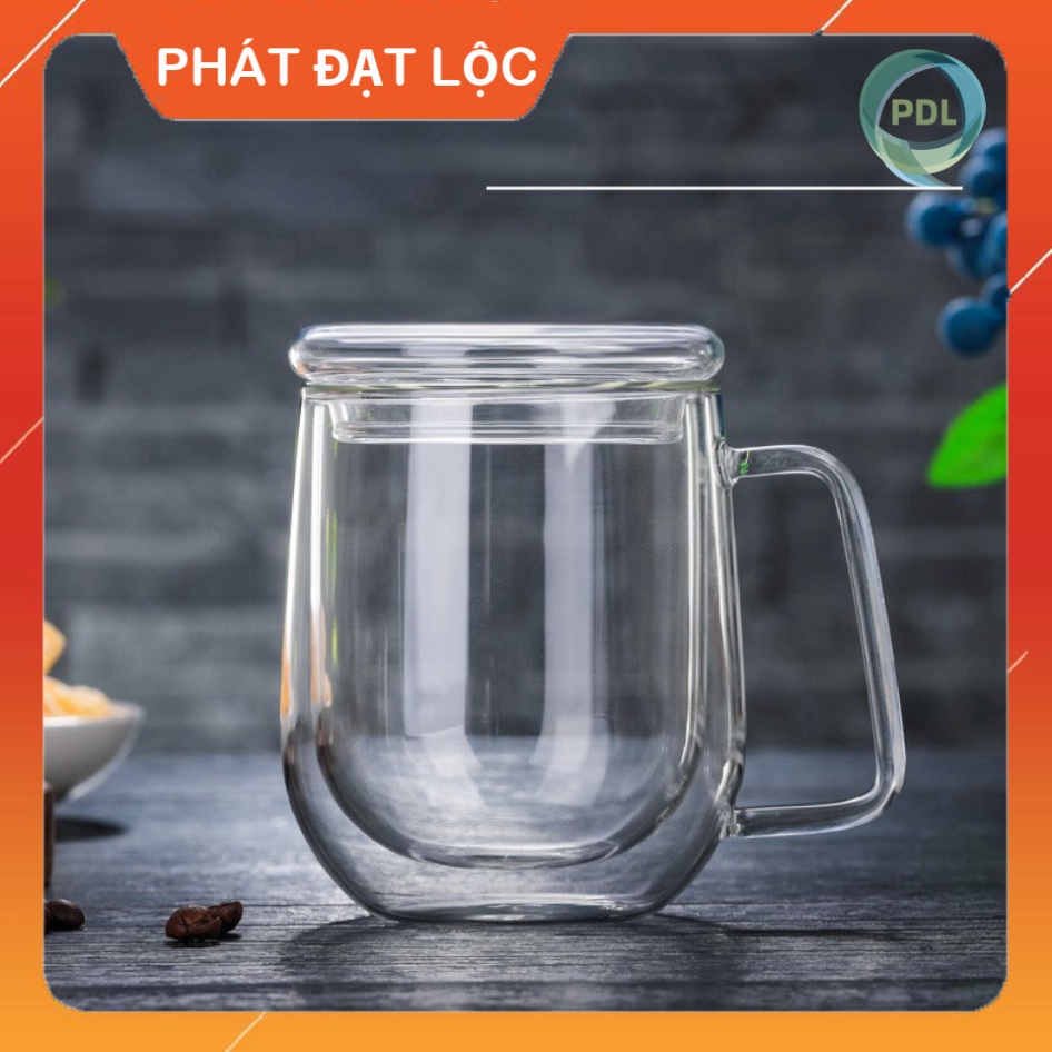 Ly Cách Nhiệt 2 Lớp Thủy Tinh Có Nắp Đậy Dung Tích 300ml - Phát Đạt Lộc
