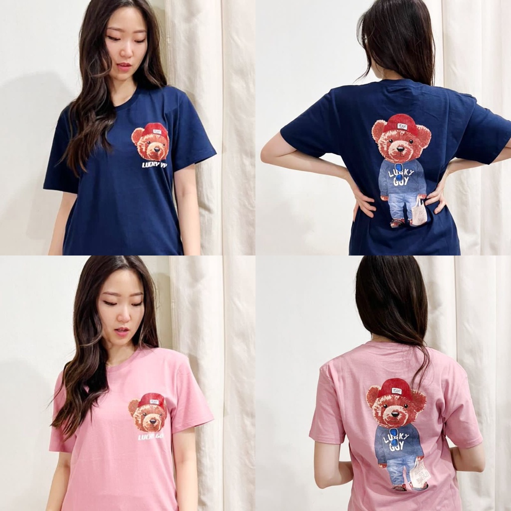 Hns.id Áo Thun Nữ Tay Ngắn Cao Cấp - Áo Thun Tay Ngắn In Chữ Distro Tumblr - Guy Bear Guy May Mắn
