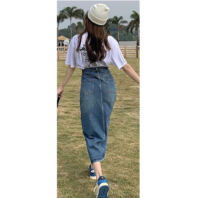 Chân váy jean IELGY dáng chữ A lưng cao thời trang dành cho nữ