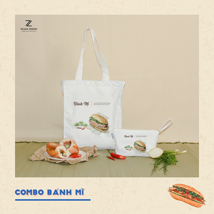 [Mã BMBAU50 giảm 7% đơn 99K] Combo túi in hình Bánh Mì Ziczac Design