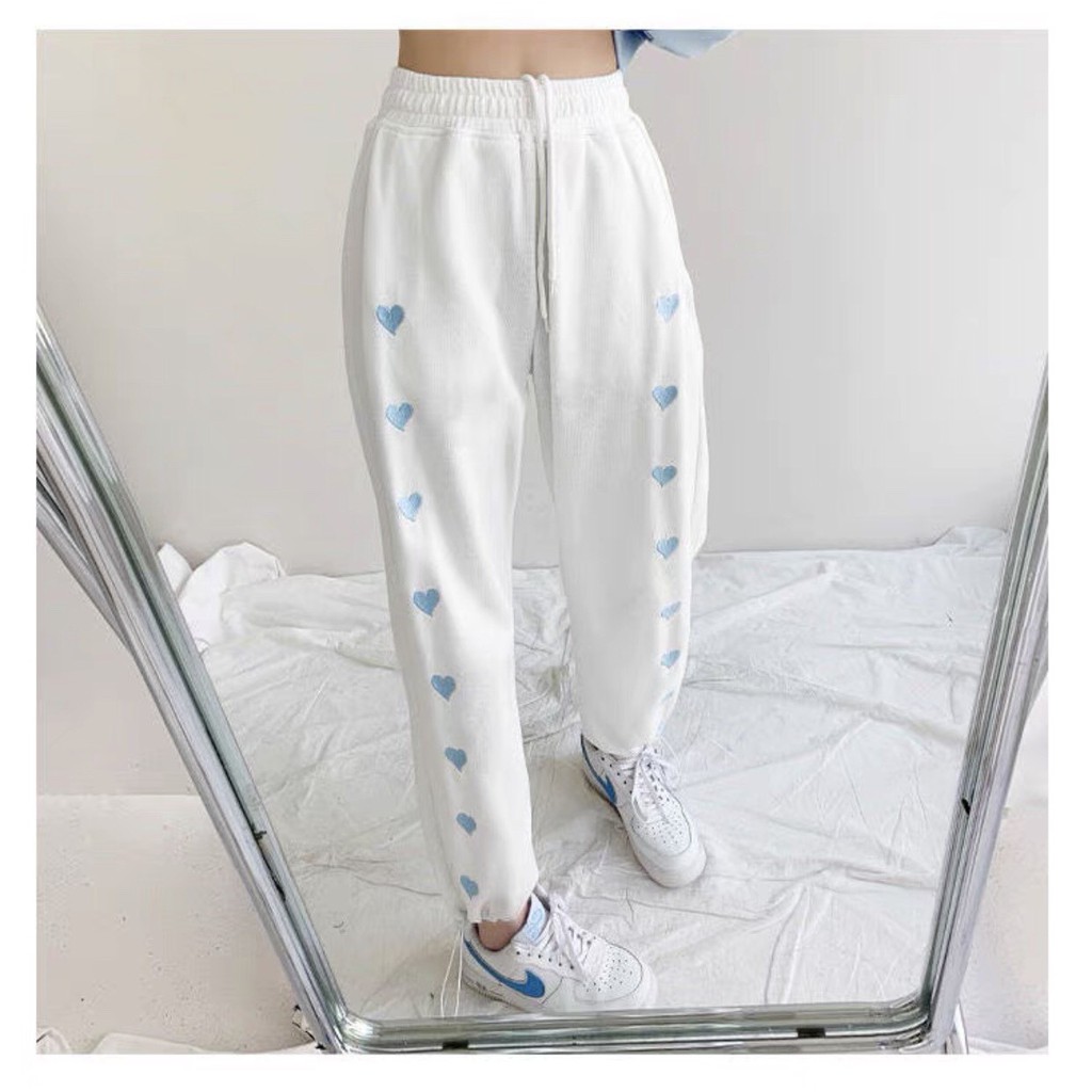 (Đen trắng new) Quần Jogger Trái Tim Unisex 🦋FREESHIP🦋 Quần Thun Dài Cạp Chun Co Dãn In Hình 2 Màu