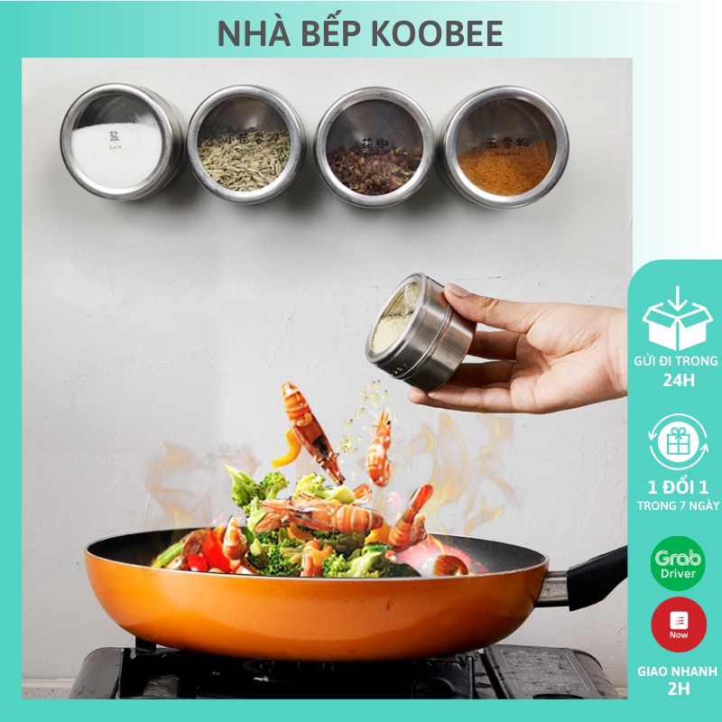 Hũ đựng gia vị nắp nam châm bằng thép không gỉ tiện lợi KooBee (NB04)