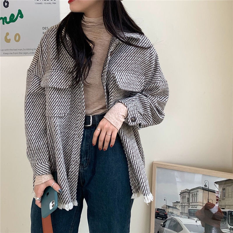 Áo Sơ Mi Tay Dài Cổ POLO Kẻ Sọc Phong Cách Retro Thời Trang Mới 2022