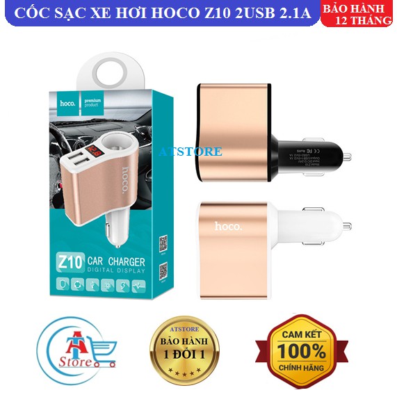 Cốc Sạc Xe Hơi Hoco Z10 2.1A 2USB Chính Hãng Màn Hình LCD